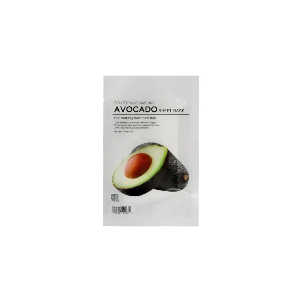 [TENZERO] Тканевая маска для лица питательная с авокадо SOLUTION NOURISHING AVOCADO SHEET MASK, 25 мл*10 шт БК