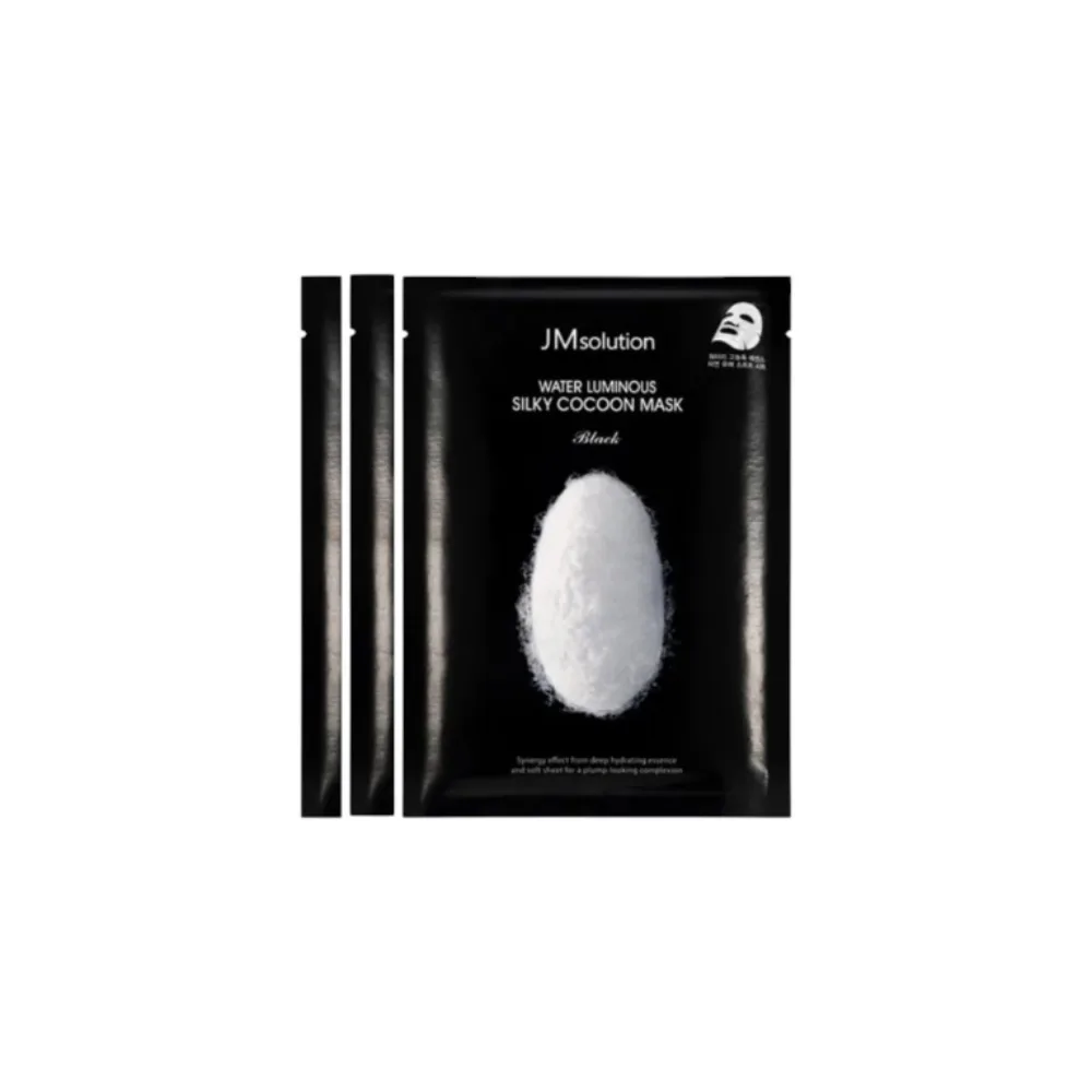 [JMSOLUTION] НАБОР Тканевая маска с протеинами шелка ДЛЯ УПРУГОСТИ КОЖИ Water Luminous Silky Cocoon Mask Black, 10 шт*35мл БК