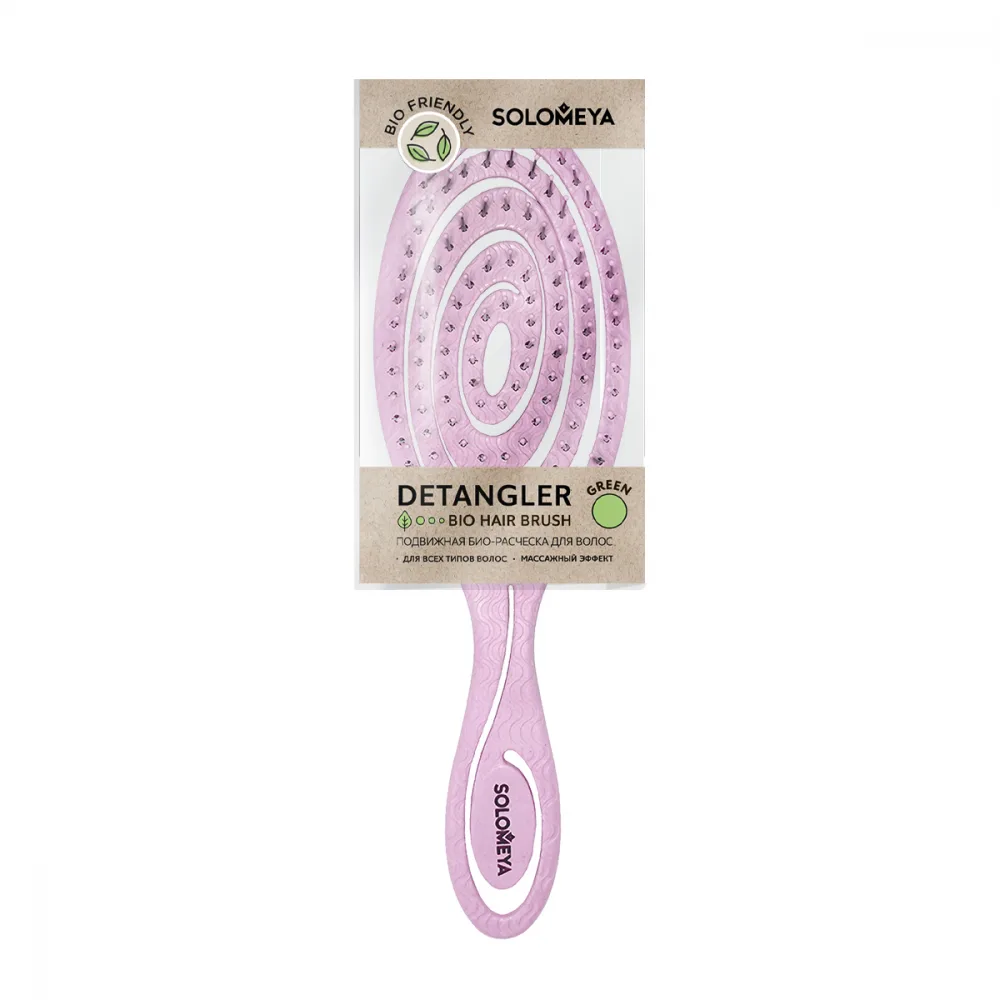 [SOLOMEYA] Био-расческа для волос подвижная Светло-розовая Detangling bio hair brush Light pink, 1 шт БК