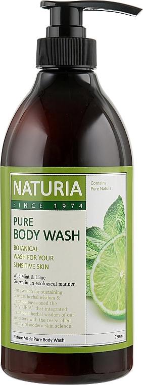 [NATURIA] Гель для душа МЯТА/ЛАЙМ Pure Body Wash (Wild Mint & Lime), 750 мл