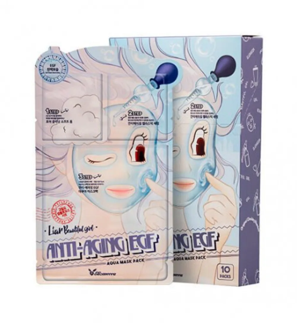 [Elizavecca] НАБОР Тканевая маска для лица ТРЕХЭТАПНАЯ/ОМОЛАЖИВАЮЩАЯ Anti-Aging EGF Aqua Mask Pack, 10 шт