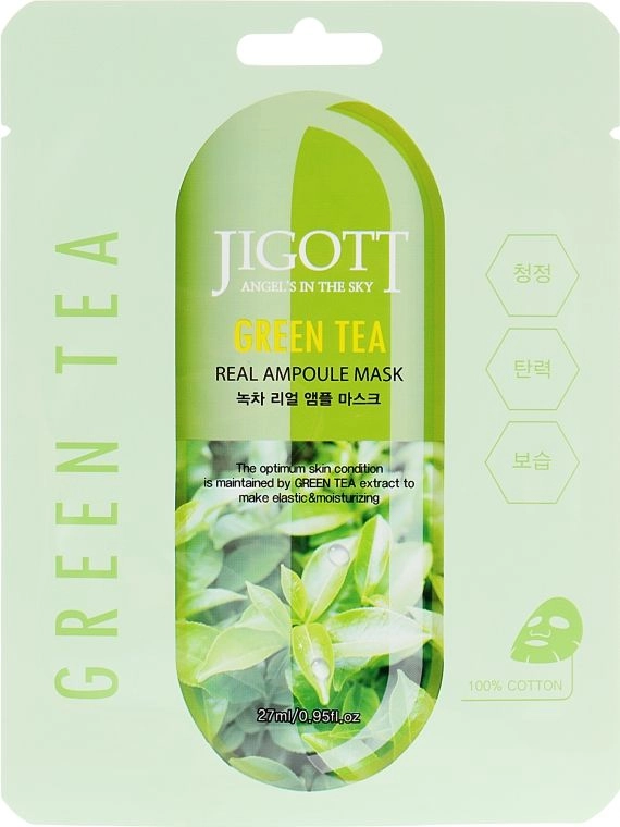 [JIGOTT] НАБОР Тканевая маска для лица ЗЕЛЕНЫЙ ЧАЙ GREEN TEA Real Ampoule Mask, 10 шт*27 мл