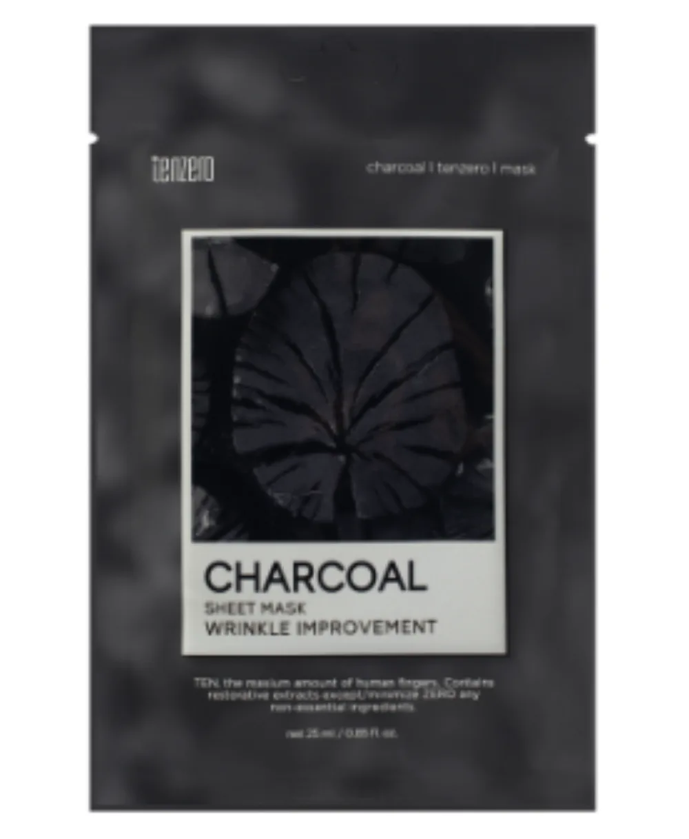 [TENZERO] Тканевая маска для лица себорегулирующая с углем CHARCOAL SHEET MASK, 25 мл*10 шт